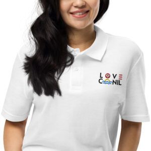 Polo unisex blanco Conil frontal imagen mujer